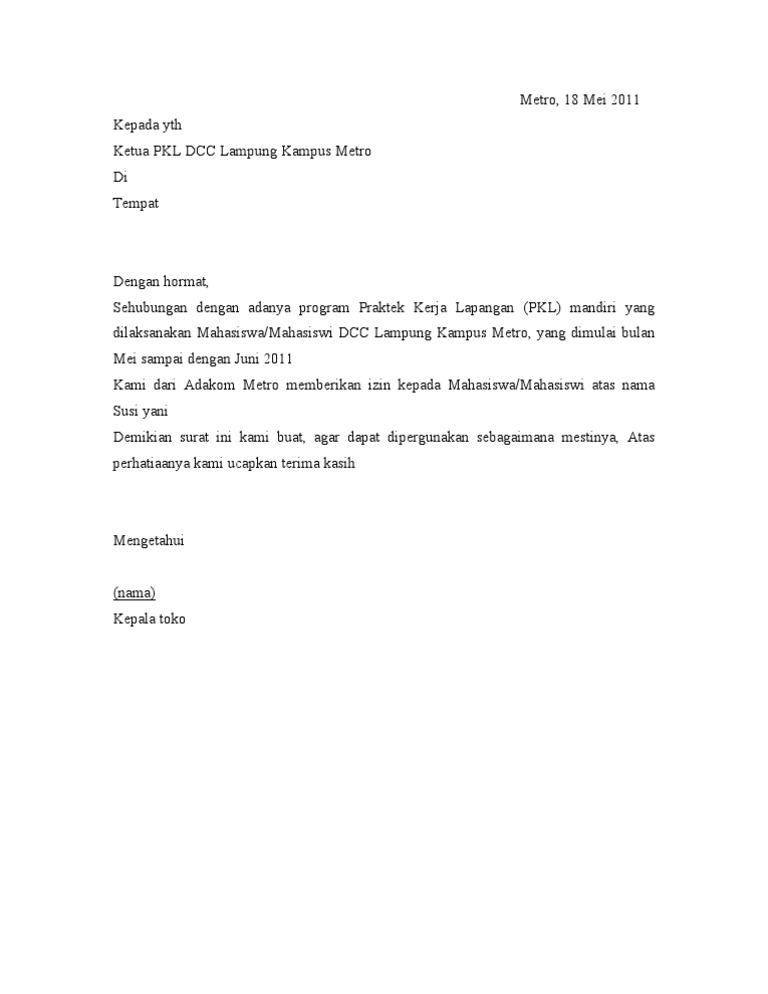 Detail Contoh Surat Izin Pkl Smk Nomer 43