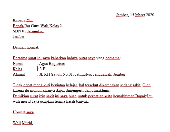 Detail Contoh Surat Izin Sakit Sekolah Sd Nomer 35