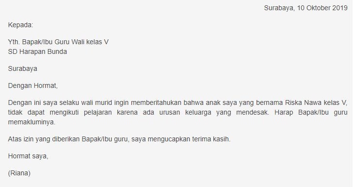 Detail Contoh Surat Izin Sakit Sekolah Sd Nomer 8