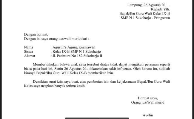 Detail Contoh Surat Izin Sakit Sekolah Smp Nomer 51