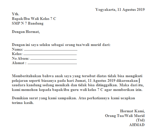 Detail Contoh Surat Izin Sakit Tidak Masuk Sekolah Lewat Sms Nomer 19