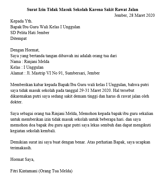 Detail Contoh Surat Izin Sakit Tidak Masuk Sekolah Lewat Sms Nomer 56