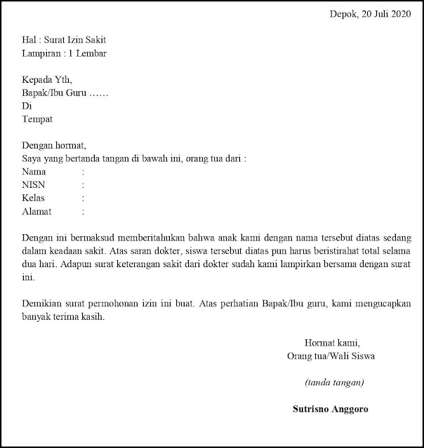 Detail Contoh Surat Izin Sakit Siswa Sd Mi Smp Mts Dan Sma Ma Smk Tanpakoma