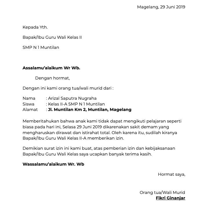 Detail Contoh Surat Izin Sakit Untuk Sekolah Nomer 19