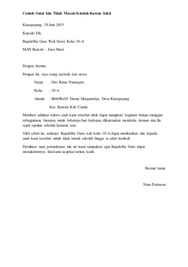 Detail Contoh Surat Izin Sakit Untuk Sekolah Nomer 28