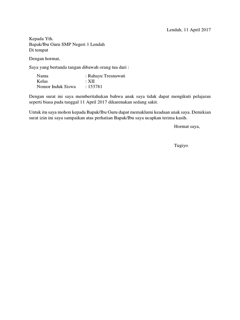 Detail Contoh Surat Izin Sakit Untuk Sekolah Nomer 34