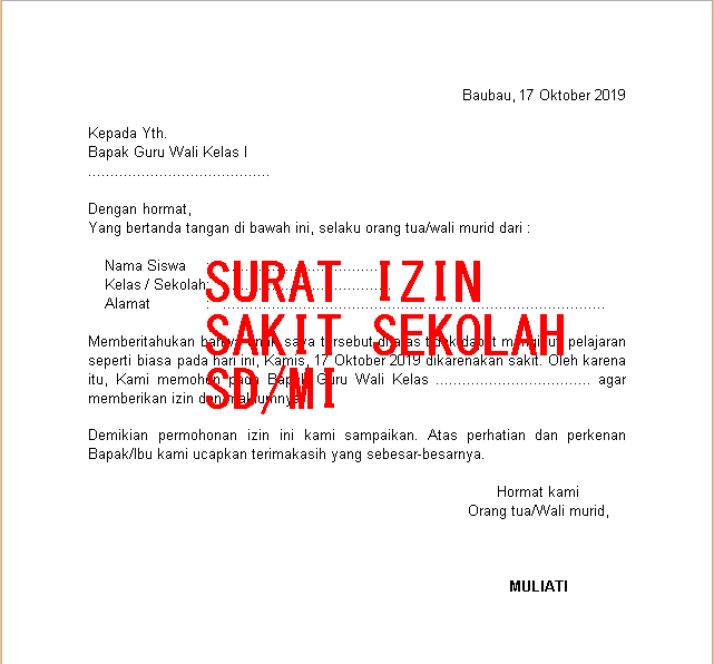 Detail Contoh Surat Izin Sakit Untuk Sekolah Nomer 38