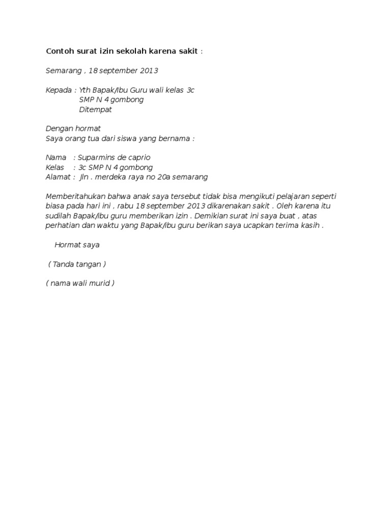 Detail Contoh Surat Izin Sakit Untuk Sekolah Nomer 55