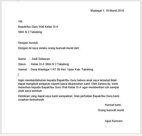 Detail Contoh Surat Izin Sakit Untuk Sekolah Nomer 8
