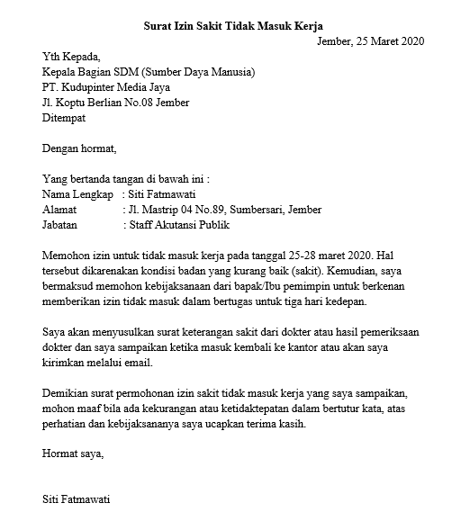 Detail Contoh Surat Izin Sakit Yang Benar Nomer 28