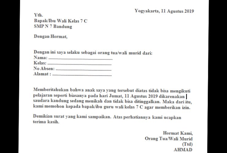 Detail Contoh Surat Izin Sekolah Nomer 9