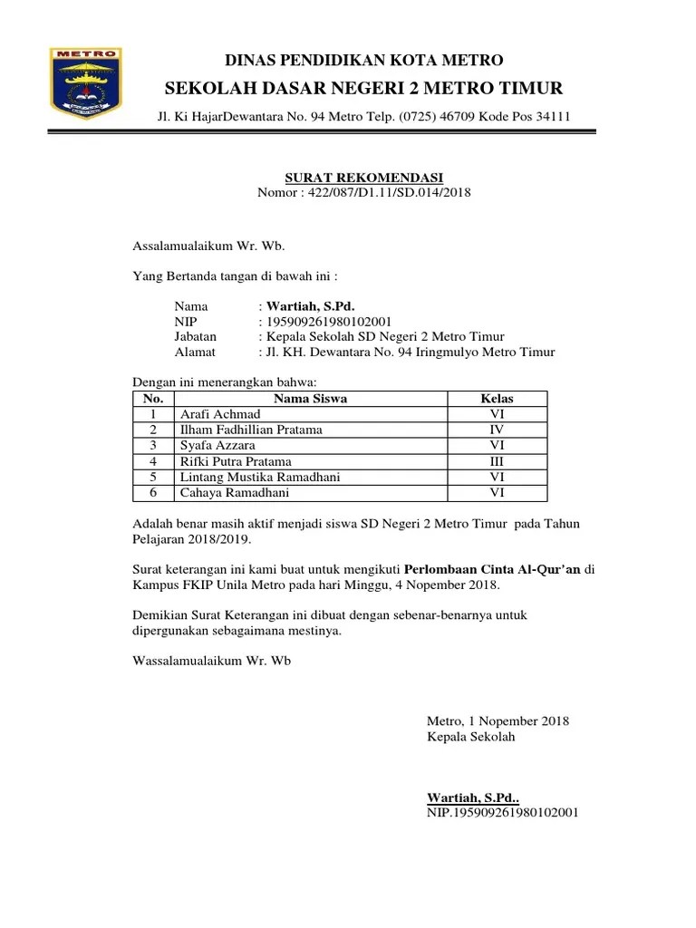 Detail Contoh Surat Izin Sekolah Untuk Mengikuti Lomba Nomer 25