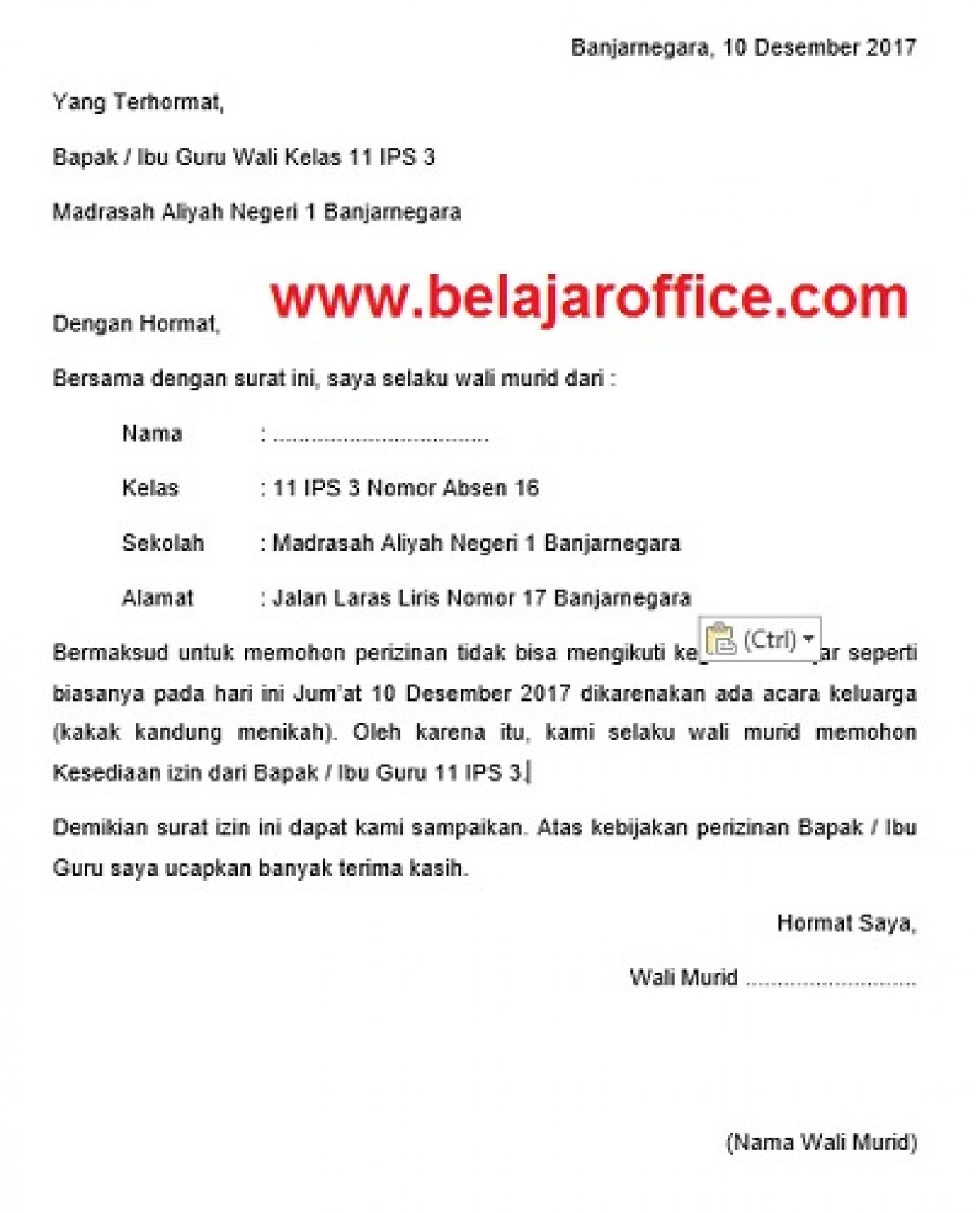 Detail Contoh Surat Izin Siswa Nomer 31