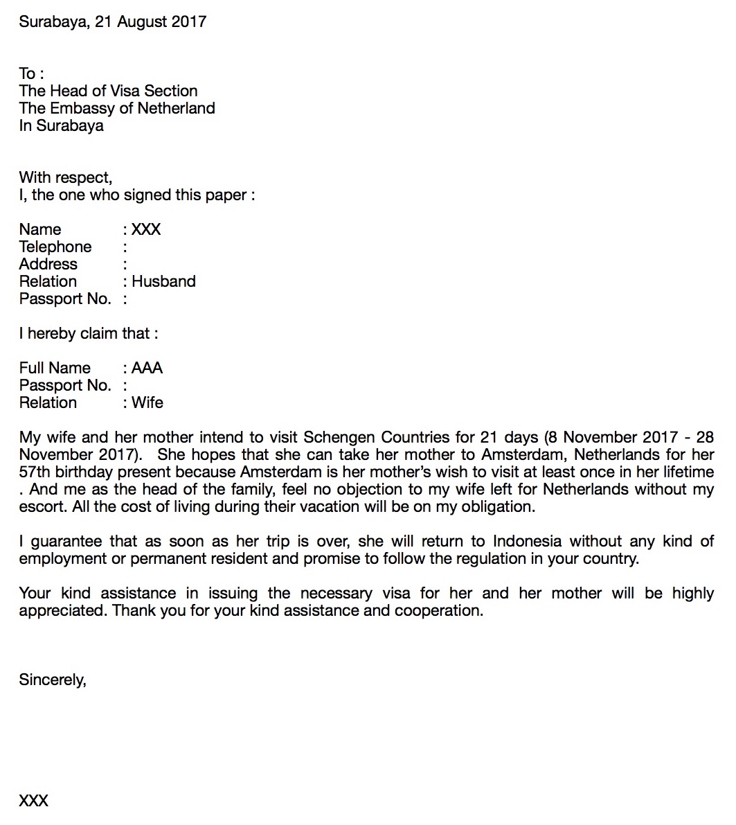 Contoh Surat Izin Suami Untuk Visa