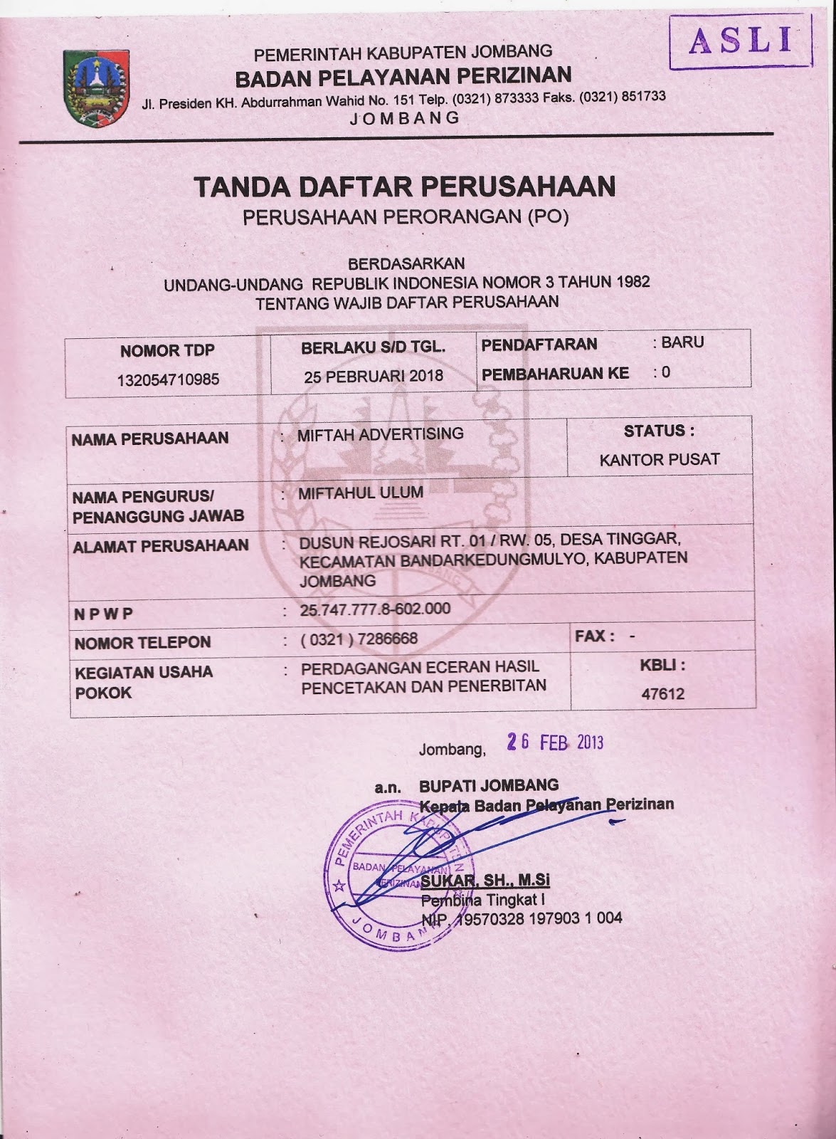 Detail Contoh Surat Izin Tdp Nomer 3