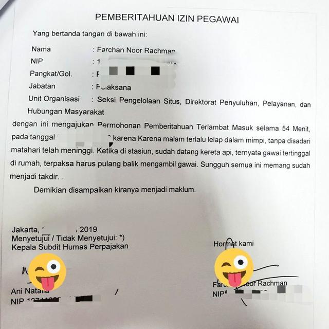 Detail Contoh Surat Izin Terlambat Masuk Kerja Nomer 7