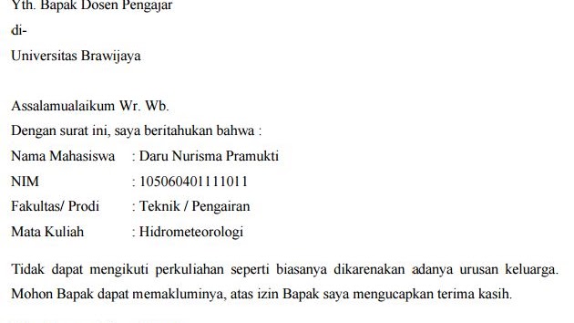 Detail Contoh Surat Izin Tidak Kuliah Nomer 6