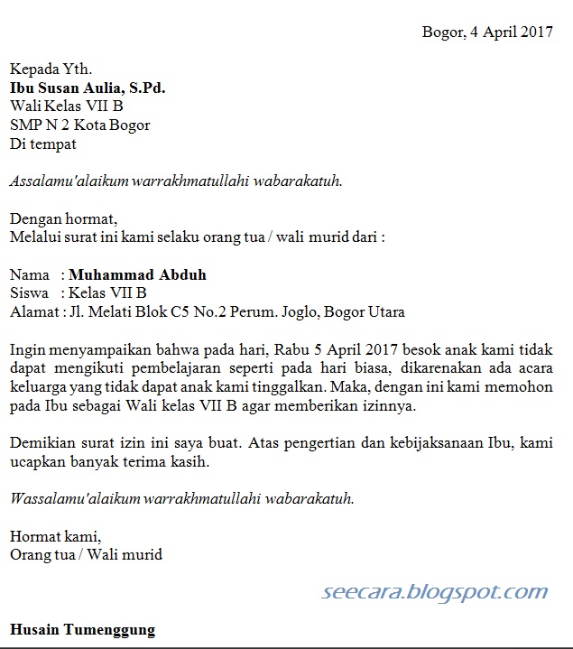 Download Contoh Surat Izin Tidak Masuk Nomer 39