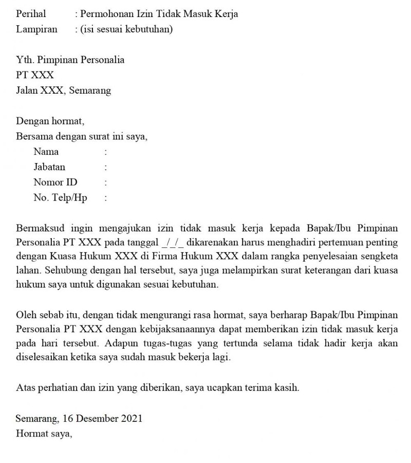 Detail Contoh Surat Izin Tidak Masuk Kantor Nomer 38