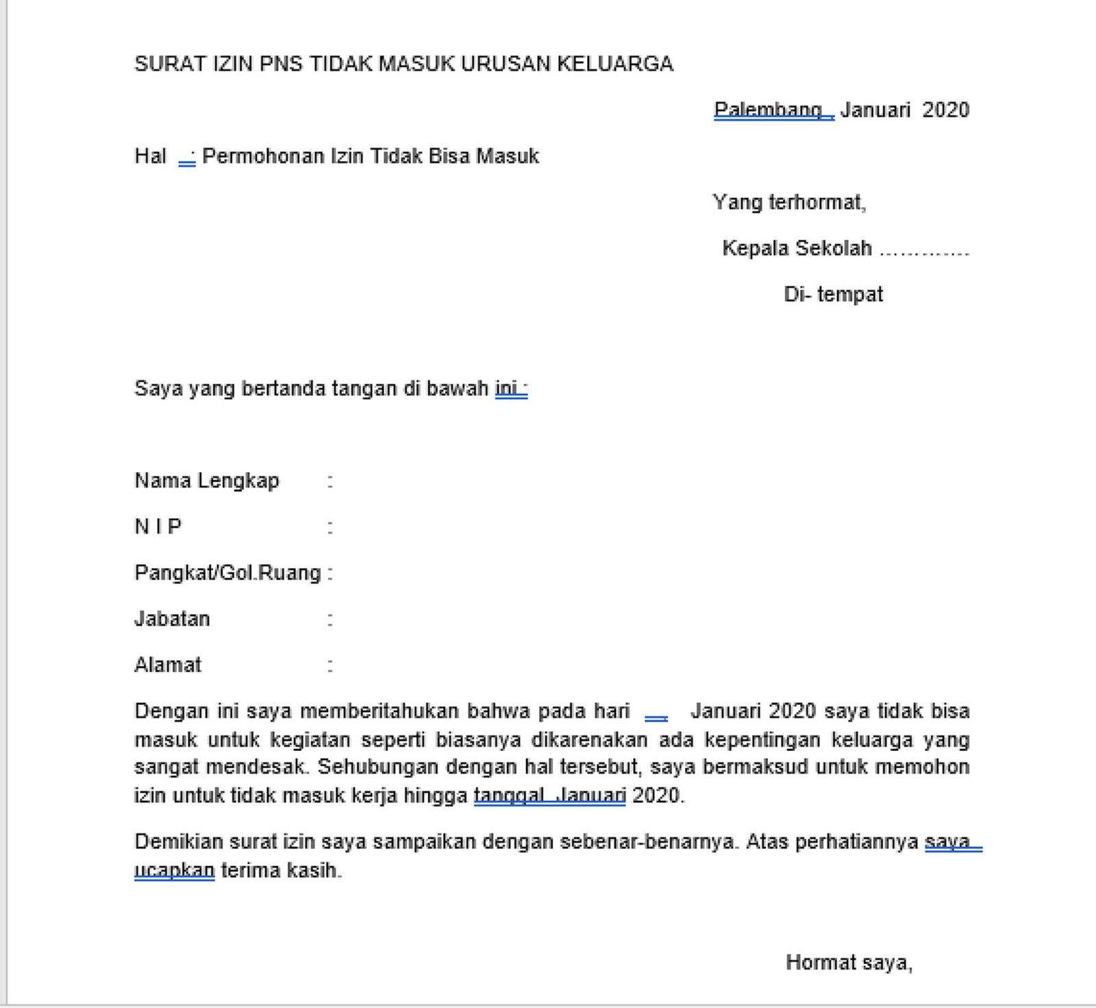 Detail Contoh Surat Izin Tidak Masuk Kantor Nomer 46