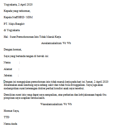 Detail Contoh Surat Izin Tidak Masuk Kerja Nomer 24