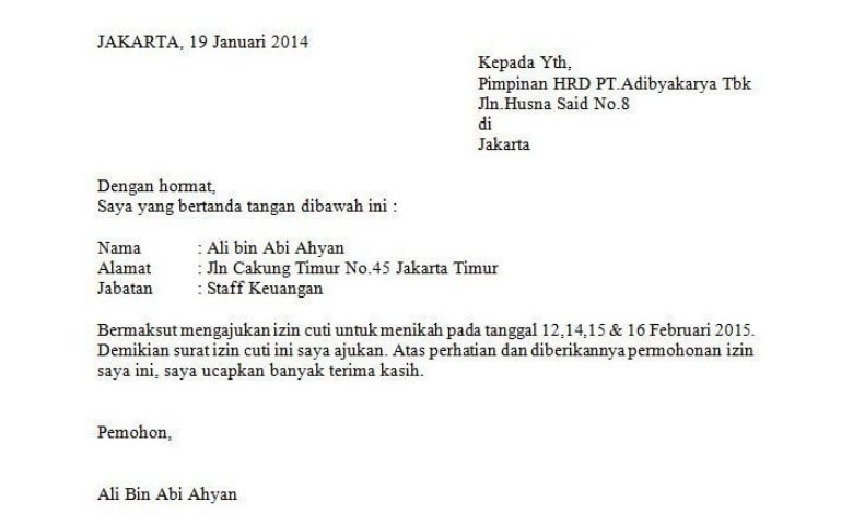 Detail Contoh Surat Izin Tidak Masuk Kerja Dari Rt Nomer 5