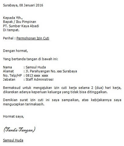 Detail Contoh Surat Izin Tidak Masuk Kerja Dari Rt Nomer 6