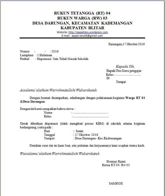 Detail Contoh Surat Izin Tidak Masuk Kerja Dari Rt Rw Nomer 38