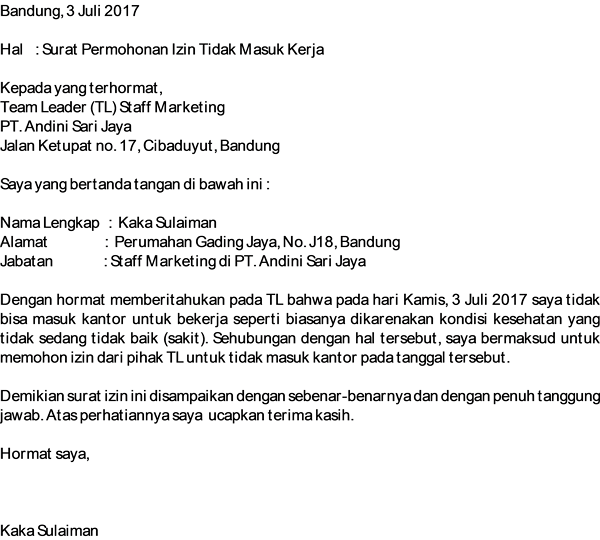 Detail Contoh Surat Izin Tidak Masuk Kerja Karena Keluarga Meninggal Dunia Nomer 2