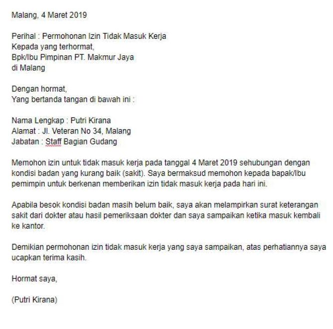 Detail Contoh Surat Izin Tidak Masuk Kerja Karena Kepentingan Keluarga Nomer 15