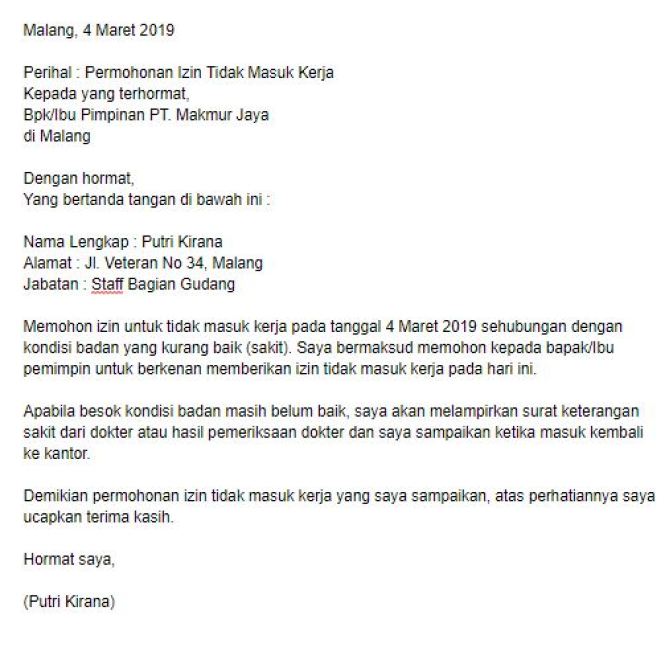 Detail Contoh Surat Izin Tidak Masuk Kerja Pns Nomer 19