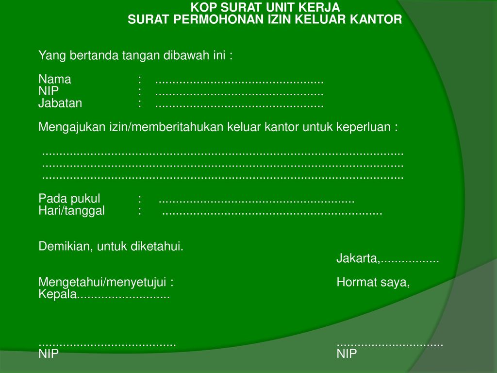 Detail Contoh Surat Izin Tidak Masuk Kerja Pns Nomer 50