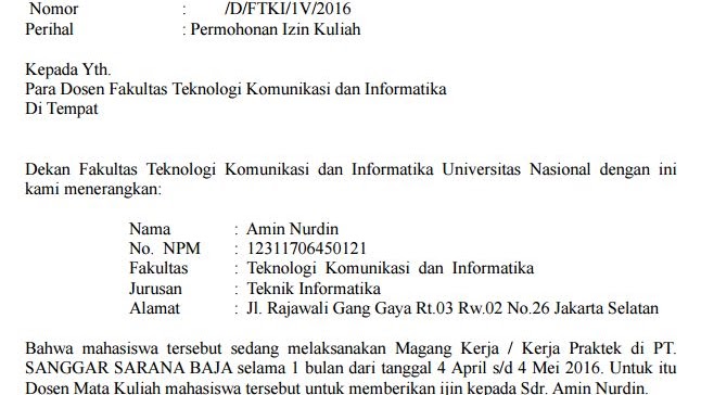 Detail Contoh Surat Izin Tidak Masuk Kuliah Dari Perusahaan Nomer 47