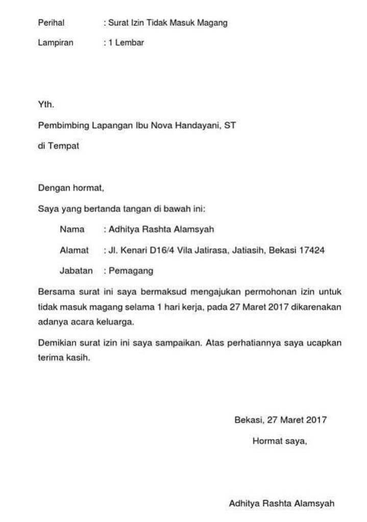 Detail Contoh Surat Izin Tidak Masuk Magang Nomer 15