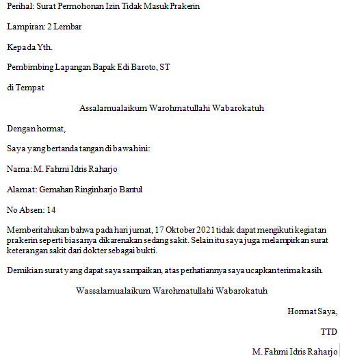 Detail Contoh Surat Izin Tidak Masuk Magang Nomer 5