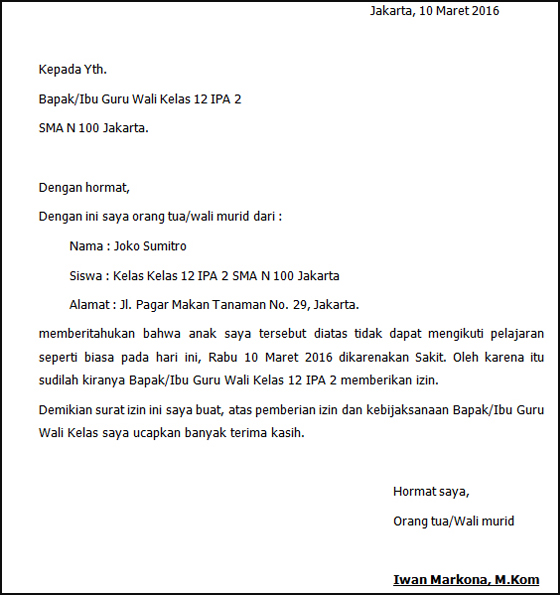 Detail Contoh Surat Izin Tidak Masuk Magang Nomer 45