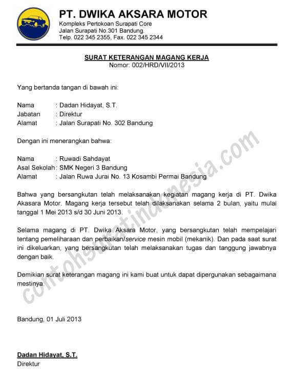 Detail Contoh Surat Izin Tidak Masuk Magang Nomer 49