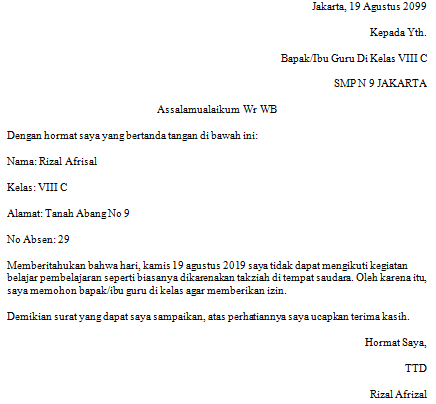 Detail Contoh Surat Izin Tidak Sekolah Nomer 45