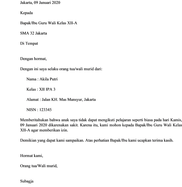 Detail Contoh Surat Izin Untuk Ke Sekolah Nomer 54