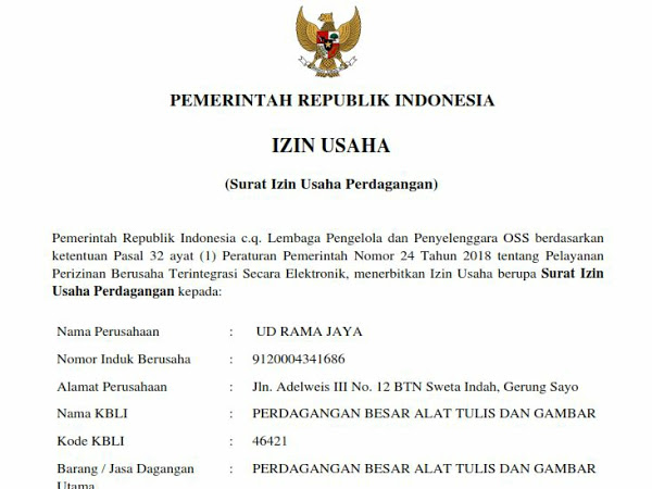 Detail Contoh Surat Izin Usaha Dagang Ud Nomer 3