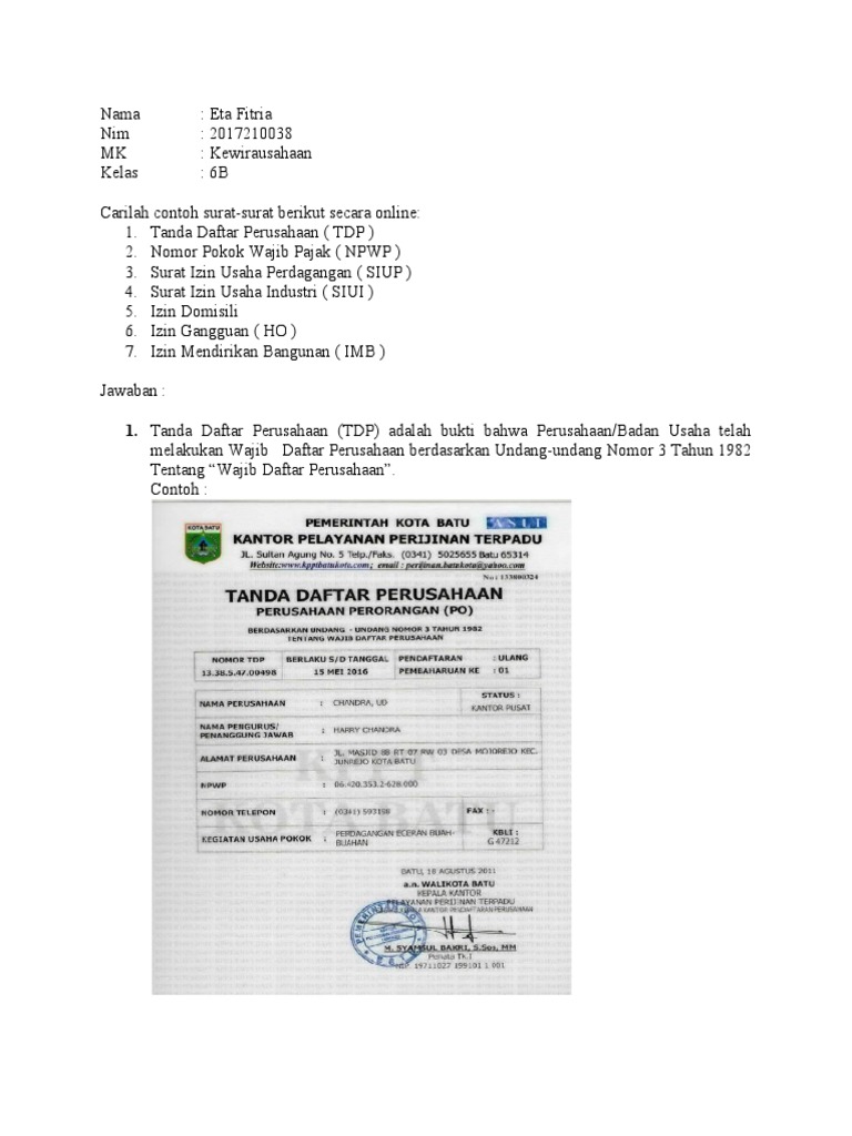 Detail Contoh Surat Izin Usaha Ho Nomer 34