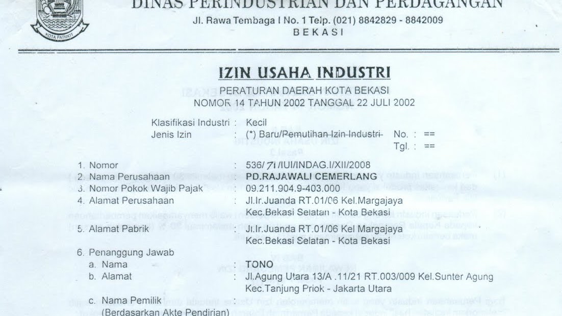 Detail Contoh Surat Izin Usaha Industri Iui Nomer 8