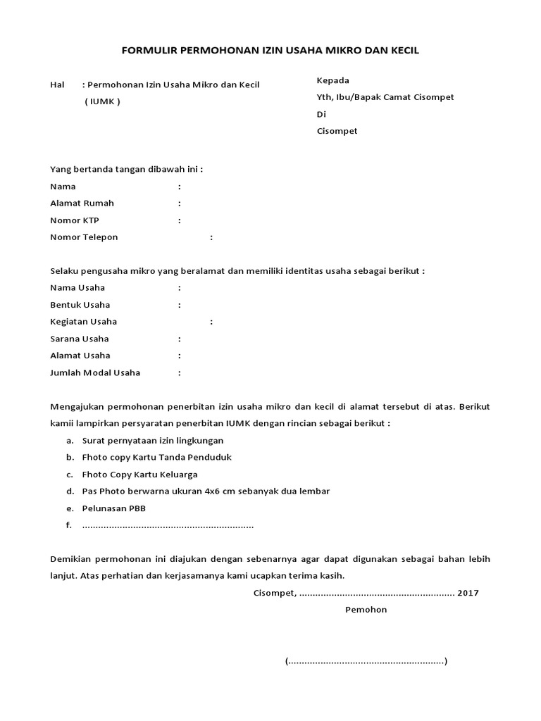 Detail Contoh Surat Izin Usaha Mikro Nomer 27