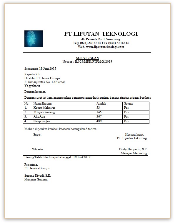 Detail Contoh Surat Jalan Dari Perusahaan Nomer 39