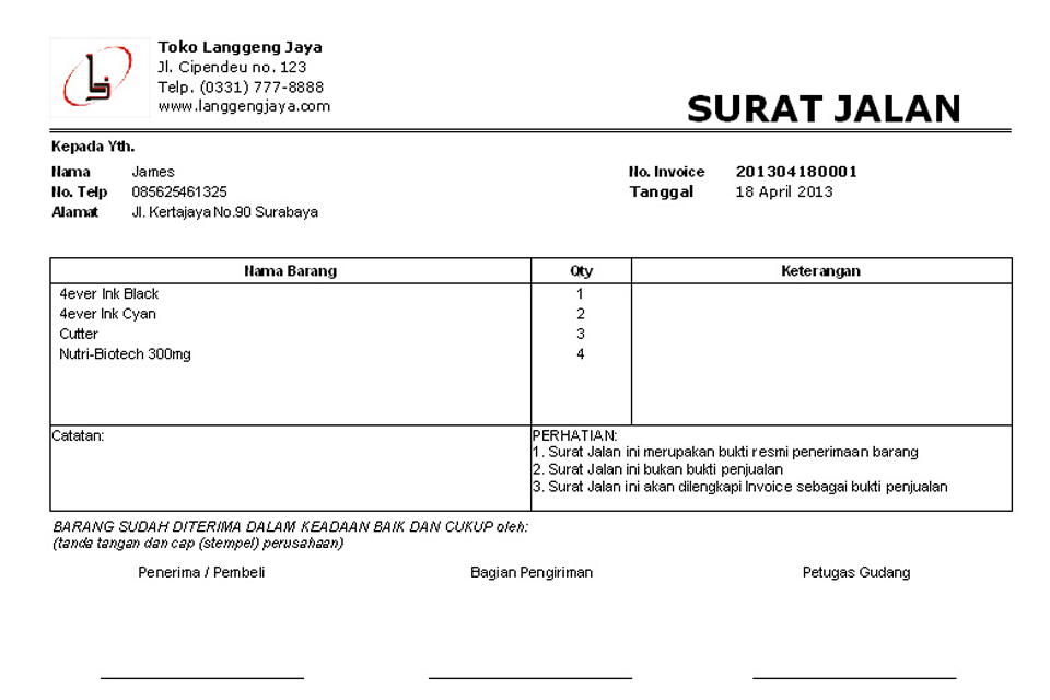 Detail Contoh Surat Jalan Kirim Barang Nomer 7