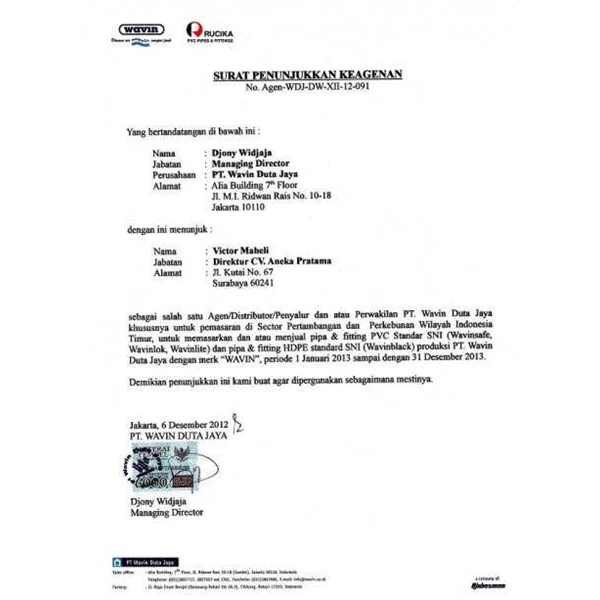 Detail Contoh Surat Keagenan Nomer 6