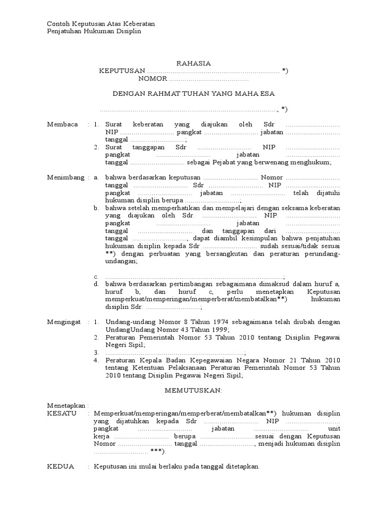 Contoh Surat Keberatan Hukuman Disiplin Pns - KibrisPDR