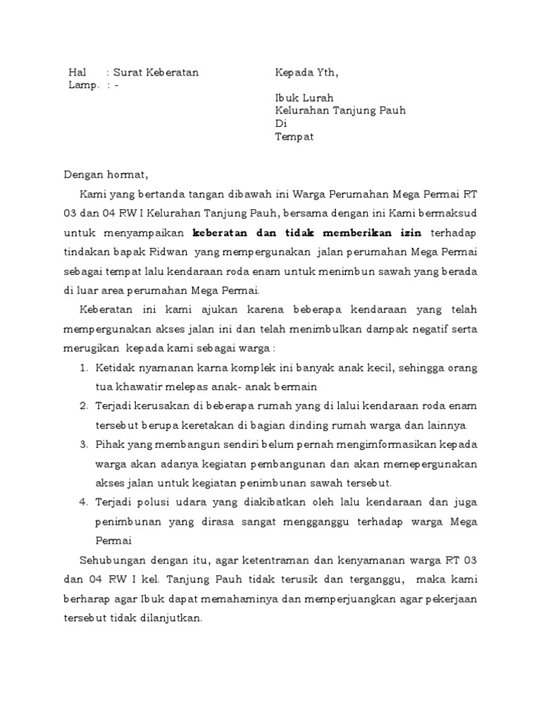 Detail Contoh Surat Keberatan Warga Nomer 12