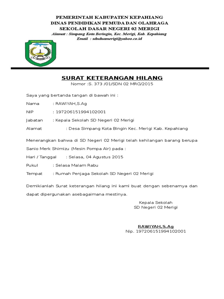 Detail Contoh Surat Kehilangan Barang Nomer 11