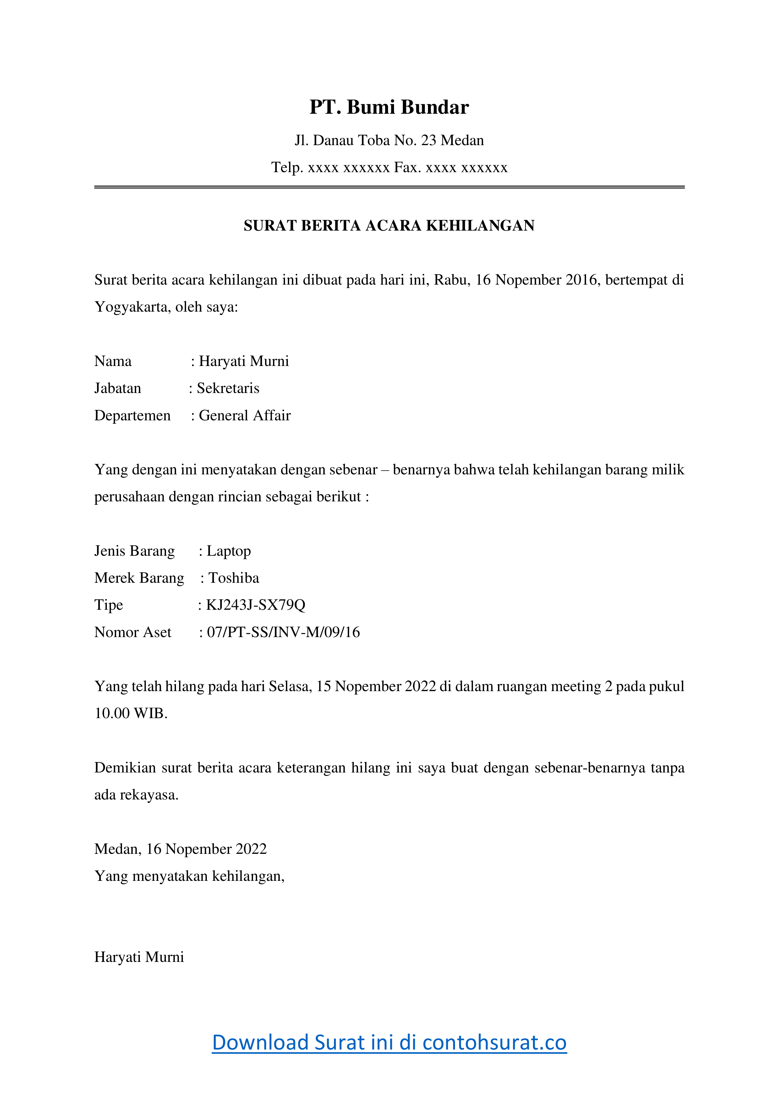 Detail Contoh Surat Kehilangan Barang Nomer 14